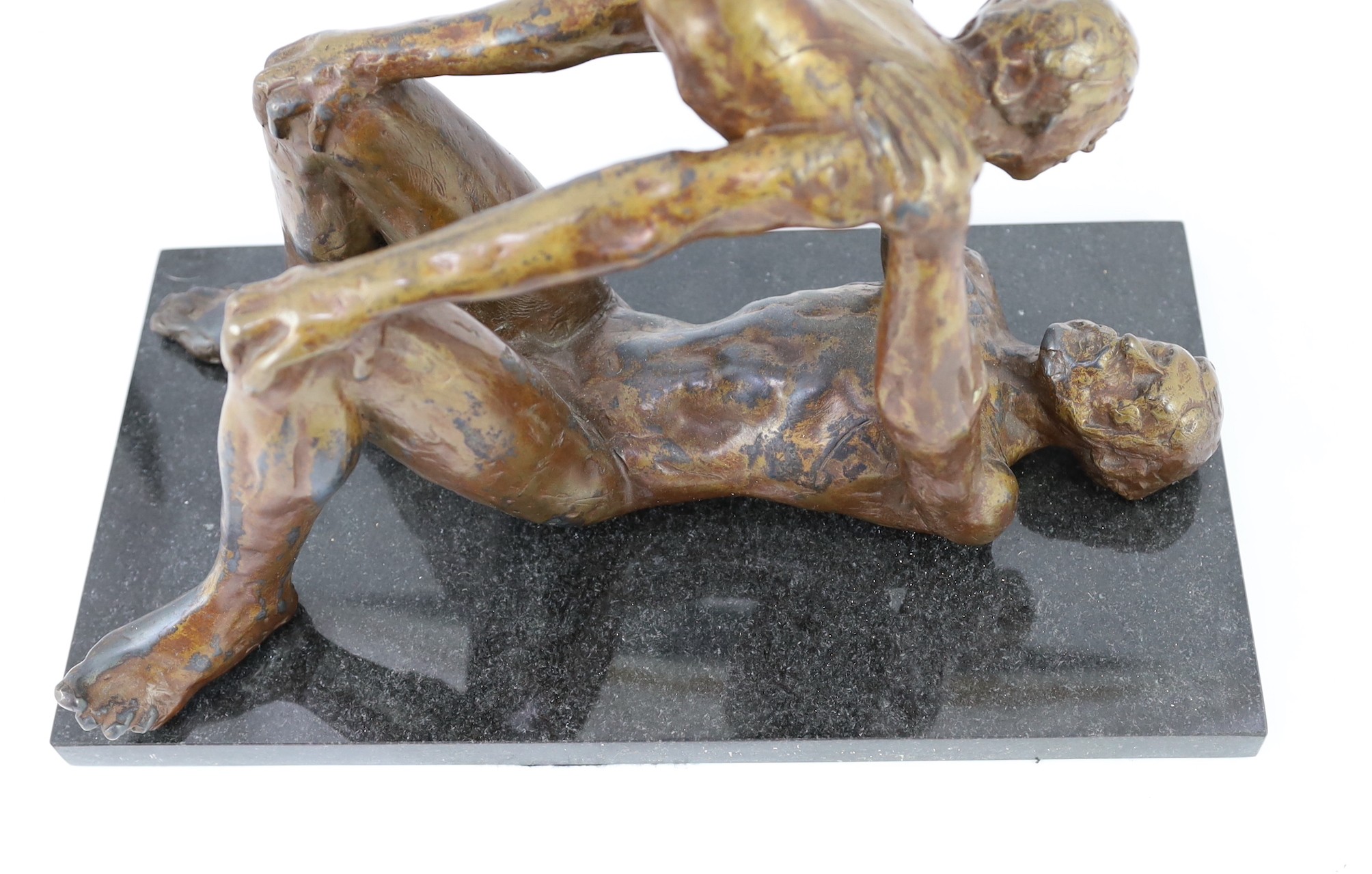 John William Mills PPRBS ARCA FRSA, (b.1933), 'Acrobat', bronze, 38cm wide 59cm high